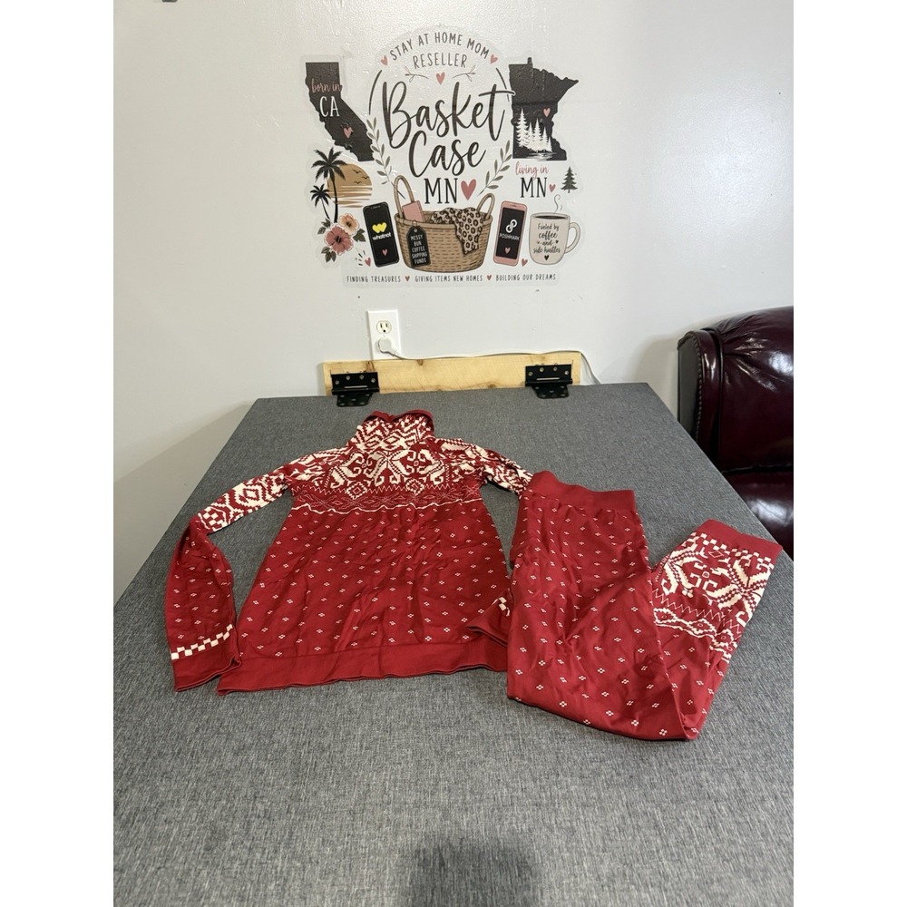 Sweaty Betty Fair Isle 2pc Knit Set Turtleneck Sweater & Leggings Red/White S/M